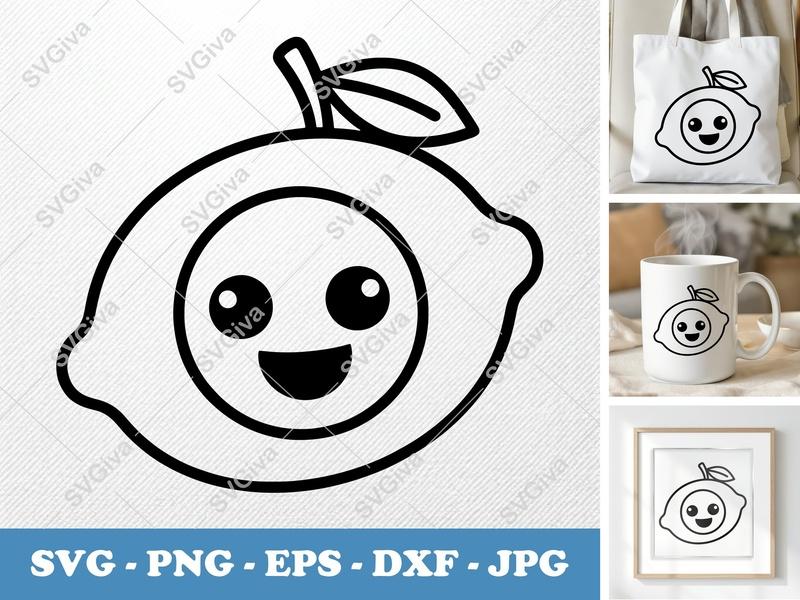 Lemon with Smiling Face SVG | Rounded Kawaii Vector | PNG DXF EPS | Cricut Silhouette Cut File