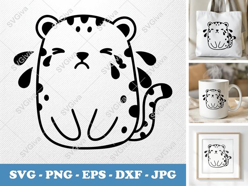 Leopard Crying SVG, Cute Kawaii Animal Design, PNG EPS DXF | Cricut & Silhouette Cut File | Modern Clean Clipart