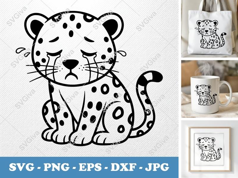 Leopard Crying SVG | Friendly Bean-Shaped Design | PNG DXF EPS | Cricut Silhouette File