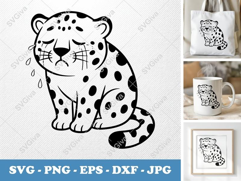 Leopard Crying SVG | Puffy Cartoon Leopard PNG DXF EPS | Cricut Silhouette File
