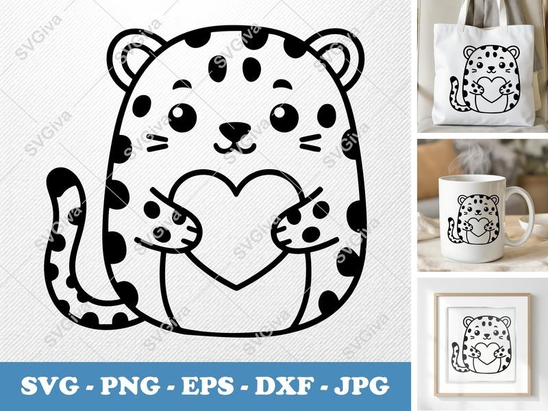 Leopard Holding Heart SVG | Puffy Pillow-Soft Style | PNG DXF EPS | Cricut Silhouette File