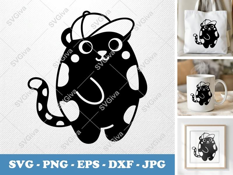 Leopard in a Cap SVG, Puffy Shapes Vector | PNG DXF EPS | Cricut Silhouette File