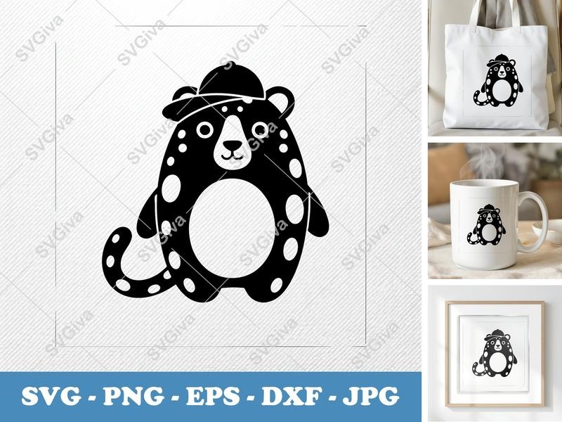 Leopard in a Cap SVG | Puffy Soft Shapes | Inflated Look | PNG DXF EPS | Cricut Silhouette File