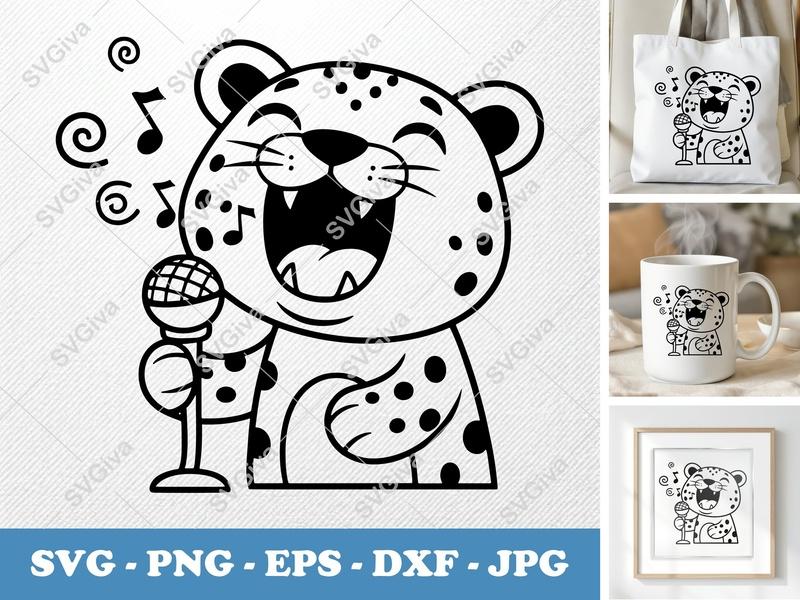 Leopard Singing SVG PNG DXF EPS | Cute Animal Cut File Cricut Silhouette