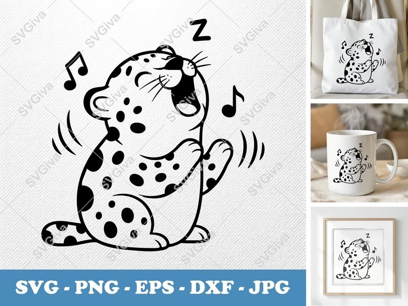 Leopard Singing SVG | Puffy Soft Shapes | Inflated Pillow Art | PNG DXF EPS | Cricut Silhouette File
