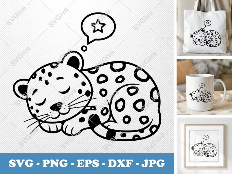 Leopard Sleeping SVG | Cute Bean-Shaped Design | PNG DXF EPS | Cricut Silhouette File