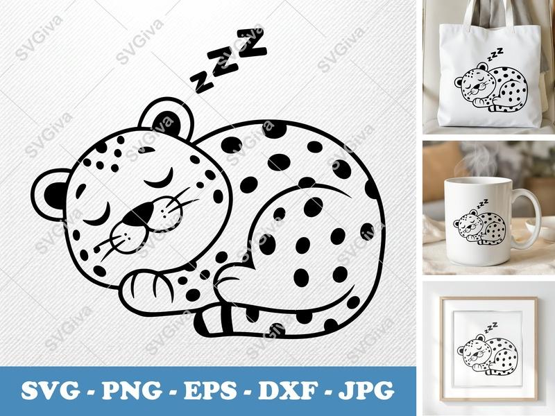 Leopard Sleeping SVG PNG DXF EPS | Cute Animal Cut File for Cricut Silhouette