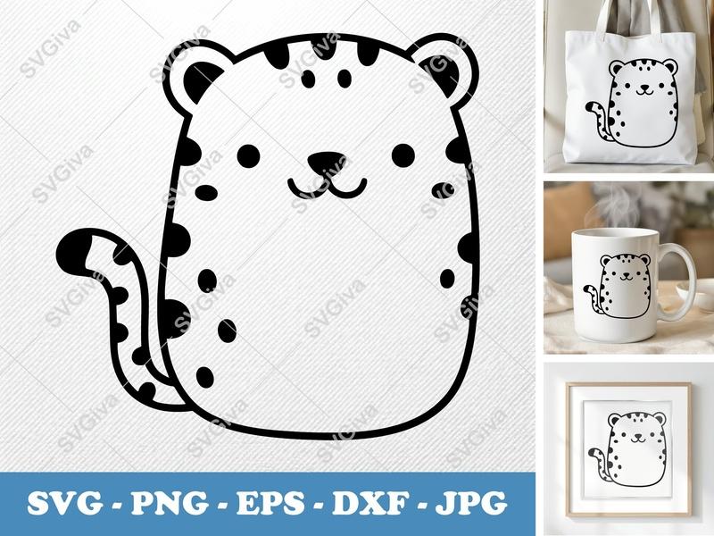 Leopard SVG Cute Kawaii Animal, Modern Clean Design | PNG EPS DXF | Cricut Silhouette Cut File, Digital Download