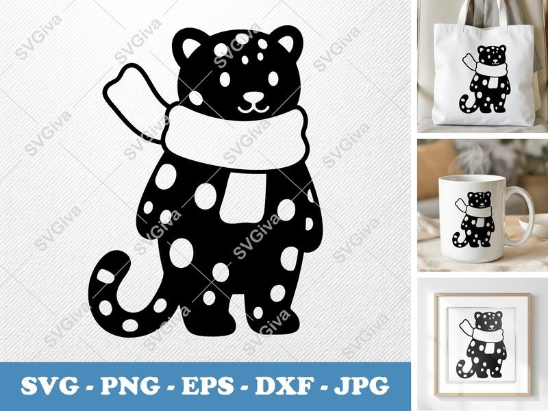 Leopard SVG | Modern Clean Design, Scarf, Polka Dots | PNG EPS DXF for Cricut, Silhouette, Crafting