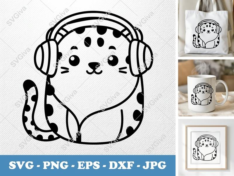 Leopard SVG, Puffy Inflatable Headphones Leopard Cut File | PNG DXF EPS for Cricut Silhouette