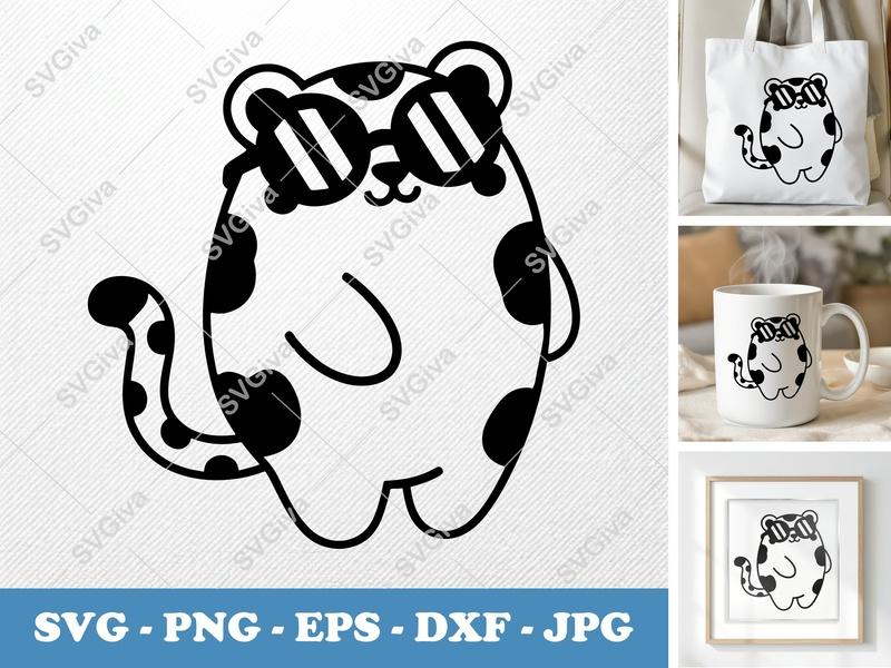 Leopard Wearing Sunglasses SVG | Puffy Shape Vector | Pillow Soft Cut File | PNG, DXF, EPS | Cricut, Silhouette