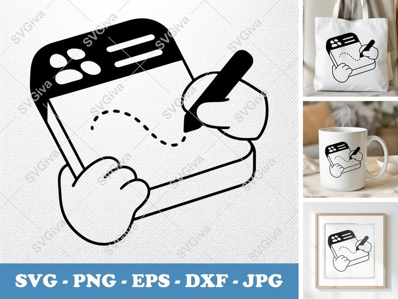 Letterhead SVG | Modern Drawing Pad with Hands & Pen | PNG EPS DXF for Cricut, Silhouette, Digital Art