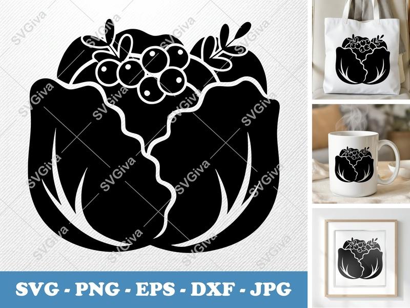 Lettuce SVG Cut File | Modern Design, Berries & Leaves | PNG EPS DXF for Cricut Silhouette