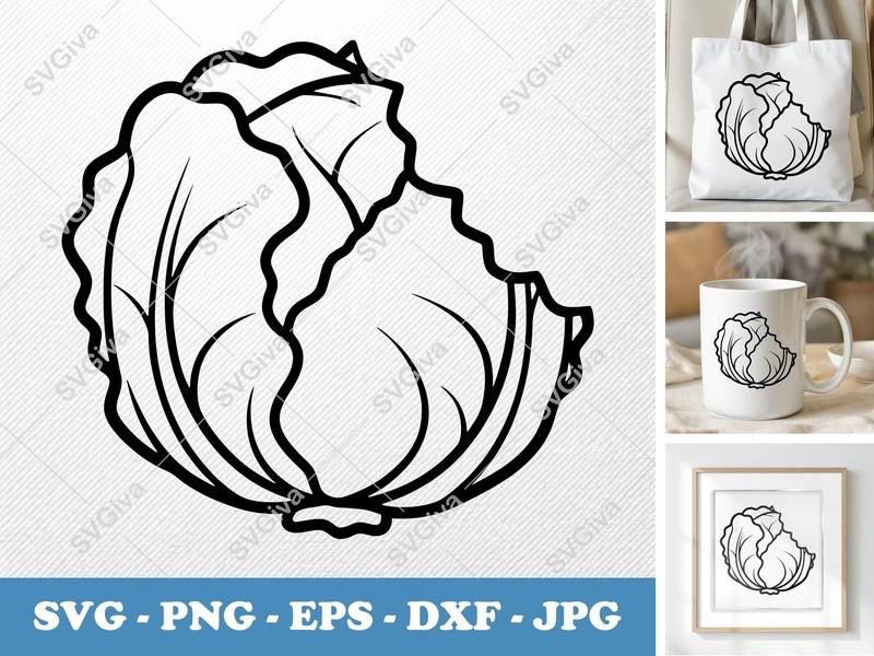Lettuce SVG | Modern Clean Design Cut File | PNG EPS DXF for Cricut & Silhouette | Vegetable Garden Outline Vector Clipart