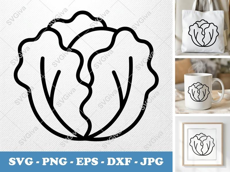 Lettuce SVG | Modern Clean Lettuce Leaves PNG EPS DXF | Vegetable Cut File for Cricut & Silhouette | Food Clipart Vector