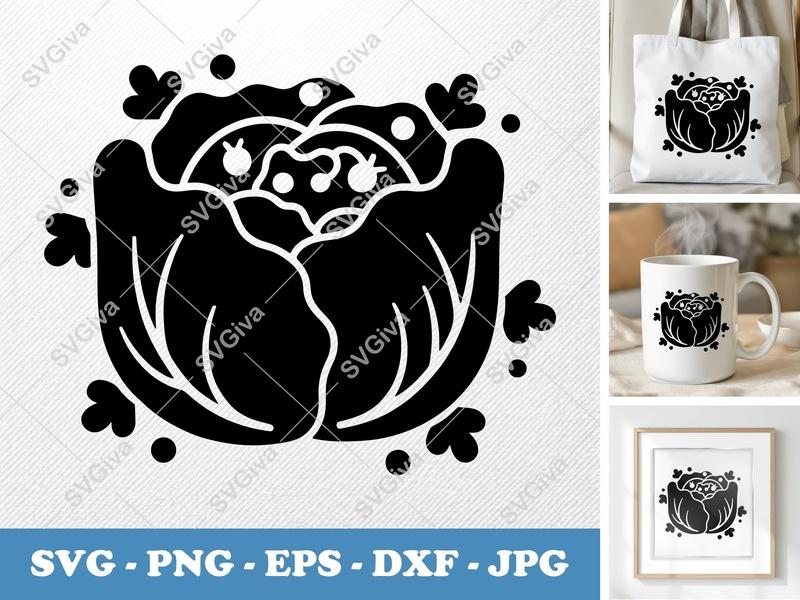 Lettuce SVG | Modern Clean Salad Leaf Vector | PNG EPS DXF for Cricut & Silhouette | Kitchen Food Cut File Design