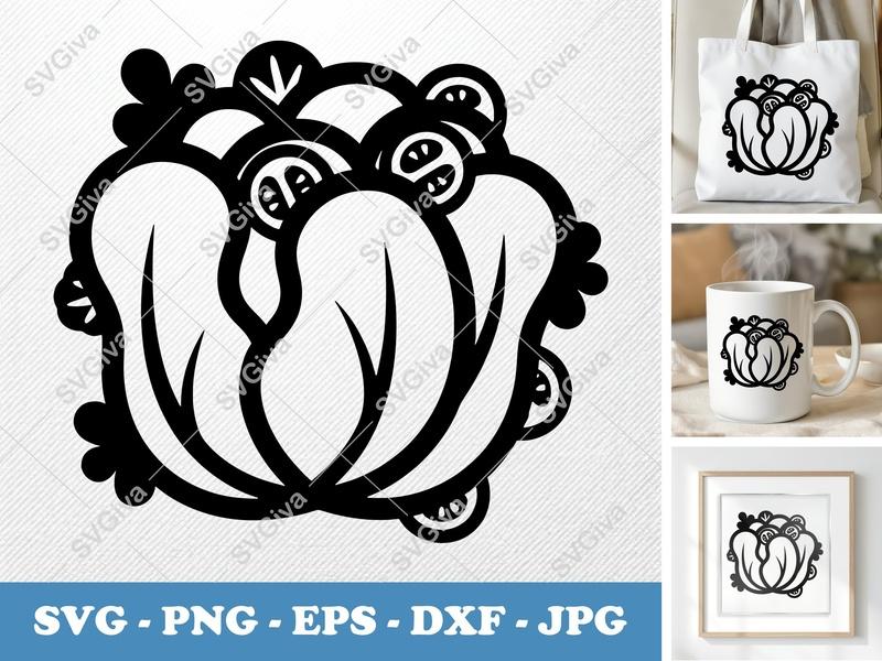 Lettuce SVG | Modern Leaves Vegetable Clipart | PNG EPS DXF for Cricut, Silhouette | Kitchen Decal | Food Vector