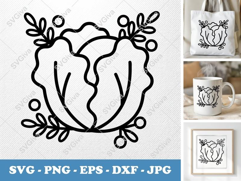 Lettuce SVG | Modern Leaves | Vegetable Plant Cut File for Cricut & Silhouette | PNG, EPS, DXF | Kitchen Decor