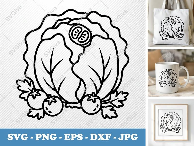 Lettuce with Garnish SVG PNG DXF EPS Cut File for Cricut Silhouette | Vegetable Food Salad Clip Art