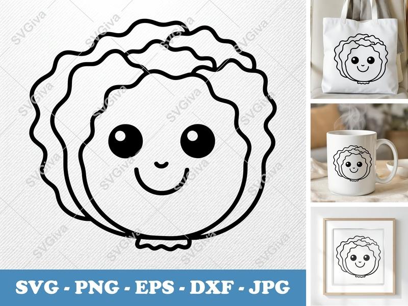 Lettuce with Smiling Face SVG PNG DXF EPS | Cute Vegetable Cut File for Cricut Silhouette
