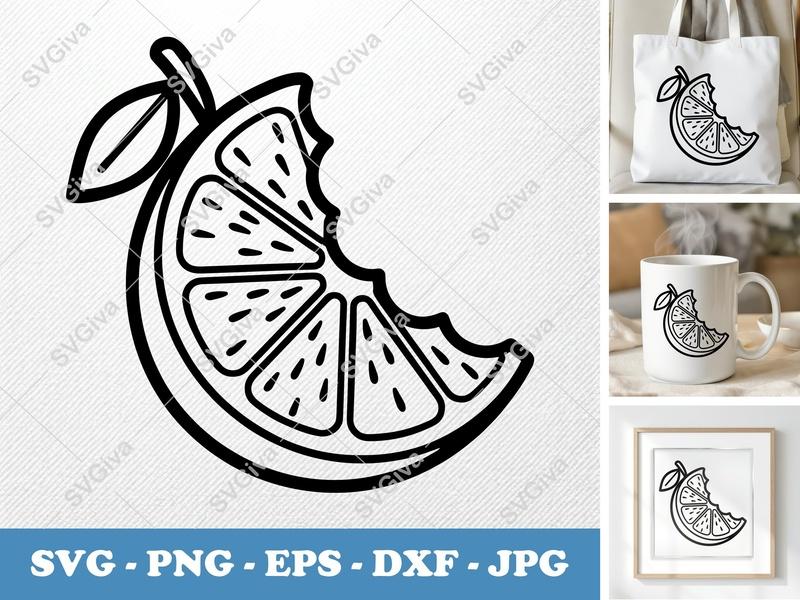 Lime Bite SVG | Citrus Fruit Slice PNG EPS DXF | Modern Outline Cut File for Cricut & Silhouette | Kitchen Decor