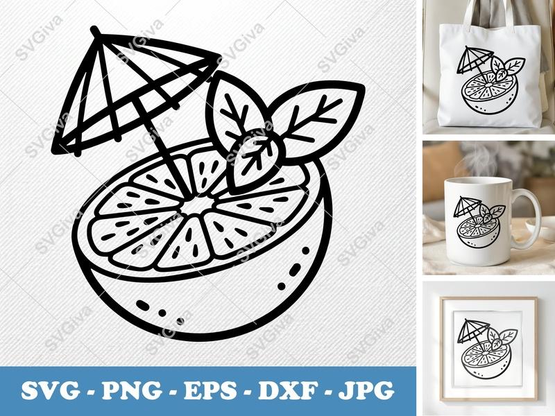 Lime SVG Cocktail Cut File | Citrus Slice with Umbrella & Mint Leaves | PNG EPS DXF for Cricut & Silhouette