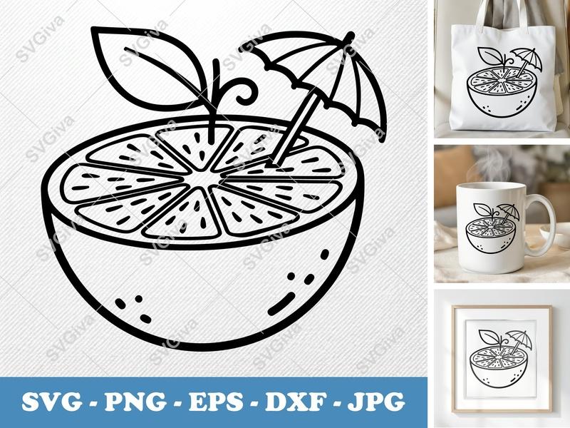 Lime SVG | Half Fruit with Leaf & Umbrella | Tropical Drink PNG EPS DXF | Cricut Silhouette Cut File