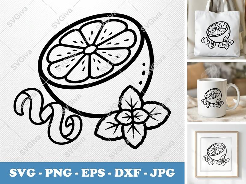 Lime SVG | Half Lime Cut File, Mint Leaves, Peel | PNG EPS DXF for Cricut, Silhouette | Modern Citrus Design