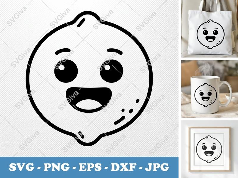 Lime SVG | Happy Kawaii Fruit Face Cut File | Modern Citrus PNG EPS DXF for Cricut & Silhouette, Tropical Smile Clipart