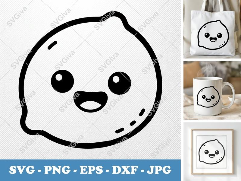 Lime SVG Kawaii Cute Fruit Face | Modern Clean Design | PNG EPS DXF for Cricut Silhouette Cutting Files