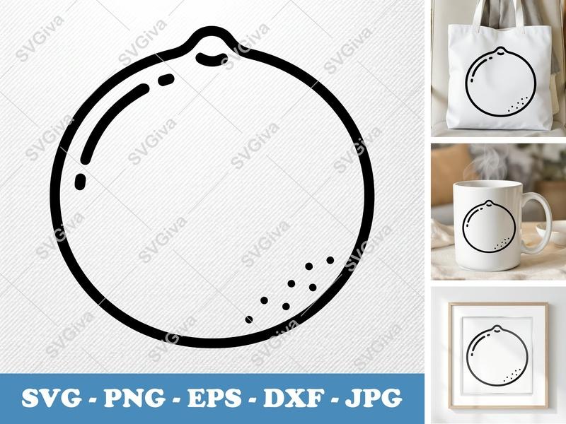 Lime SVG | Minimalist Fresh Citrus, Bold Black Contour | PNG DXF EPS | Cricut Silhouette Cut File