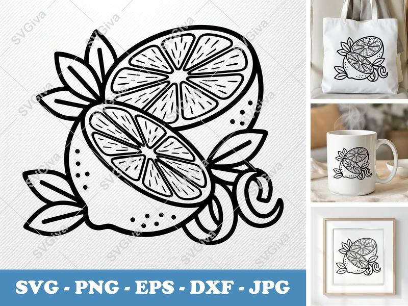 Lime with Garnish SVG | Bold Contour Minimalist Design | PNG DXF EPS | Cricut Silhouette Cut File | Citrus Fruit Vector