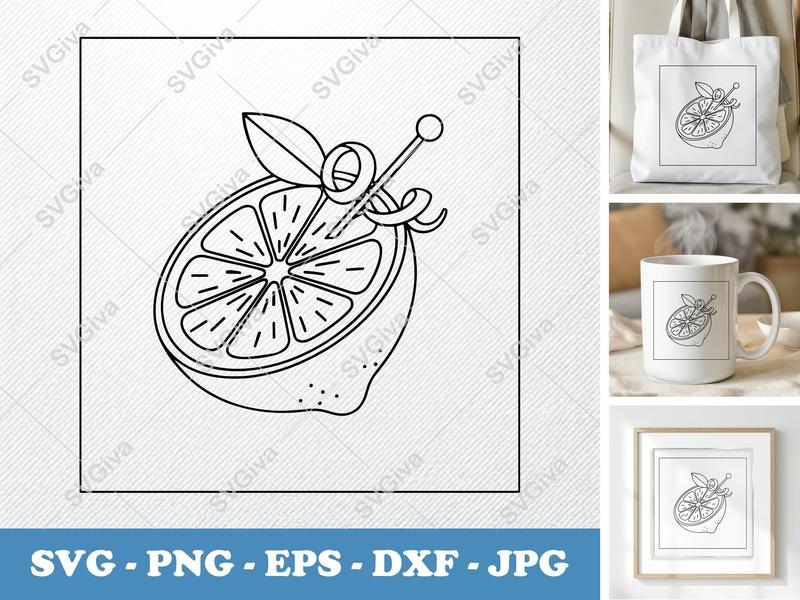 Lime with Garnish SVG | Double-Outline Minimalist Cut File | Thick Outer & Thin Inner Lines | PNG DXF EPS for Cricut Silhouette