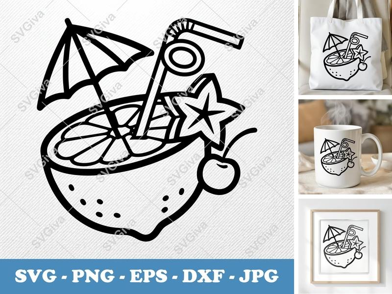 Lime with Garnish SVG | Friendly Bean-Shaped Cut File | PNG DXF EPS | Cricut Silhouette Ready
