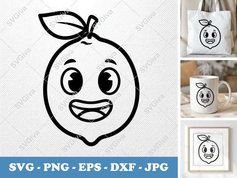 Lime with smiling face SVG, Friendly Bean-Shaped Cut File | PNG DXF EPS for Cricut Silhouette