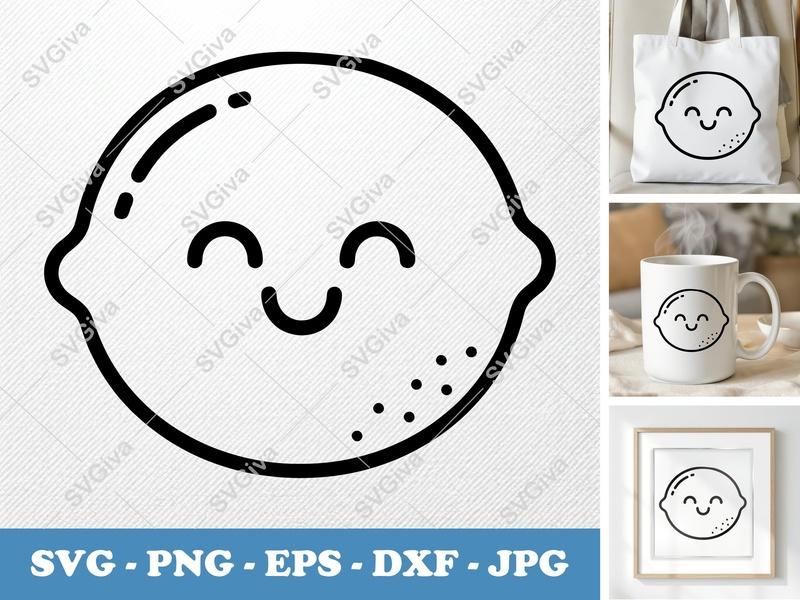 Lime with Smiling Face SVG | Minimalist Bold Contour | PNG DXF EPS | Cricut Silhouette Cut File