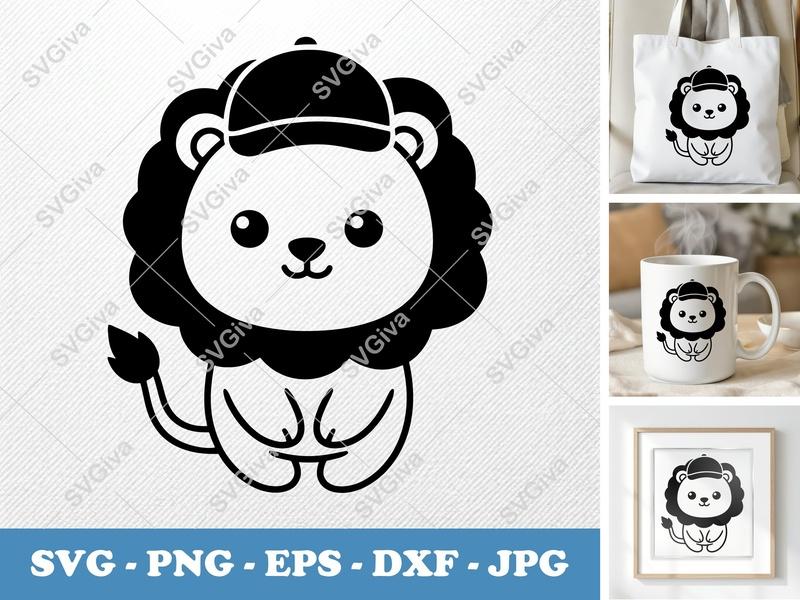 Lion in a Cap SVG | Puffy Soft Shapes | Inflated Pillow-Soft Design | PNG DXF EPS | Cricut Silhouette