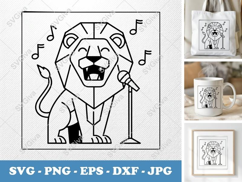 Lion Singing SVG PNG DXF EPS | Music Animal Cut File Cricut Silhouette