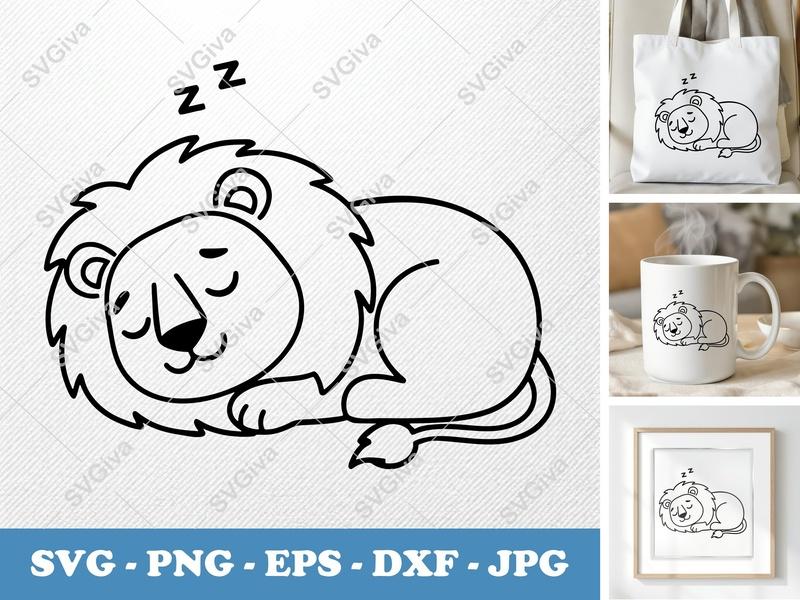 Lion Sleeping SVG | Friendly Bean-Shaped Design | PNG DXF EPS | Cricut Silhouette File