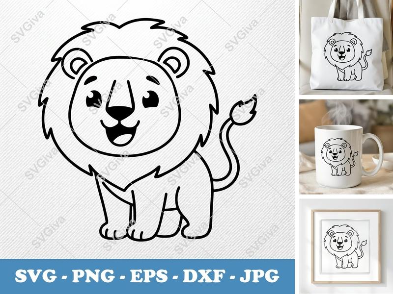 Lion Smiling Happily SVG | Rounded Friendly Bean-Shaped Cut File | PNG, DXF, EPS for Cricut & Silhouette