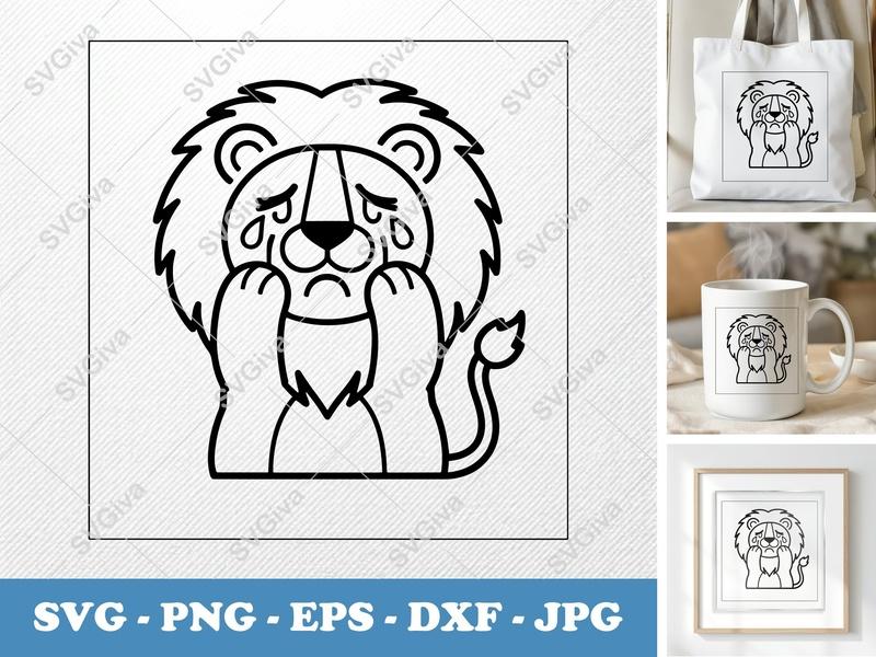 Lion SVG Crying Lion Cut File, Sad Lion Clipart, Modern Animal SVG, PNG, EPS, DXF for Cricut & Silhouette