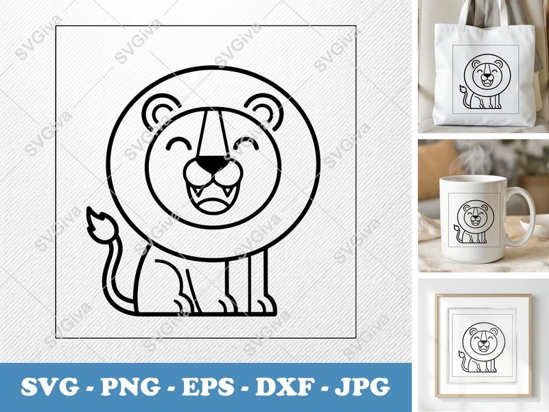 Lion SVG | Cute Roaring Lion Clipart, Modern Safari Animal Cut File for Cricut, Silhouette | PNG EPS DXF Vector Art