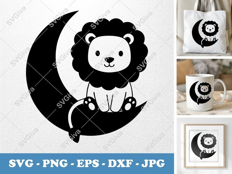 Lion SVG | Puffy Moon Lion Cut File | Soft Inflated Shapes | PNG DXF EPS | Cricut Silhouette File