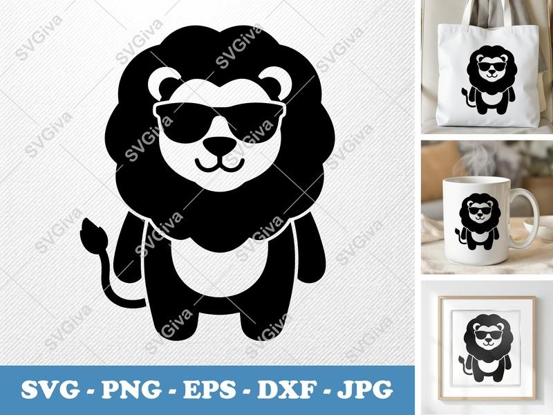 Lion Wearing Sunglasses SVG PNG DXF EPS | Cricut Silhouette Cut File Vector Animal