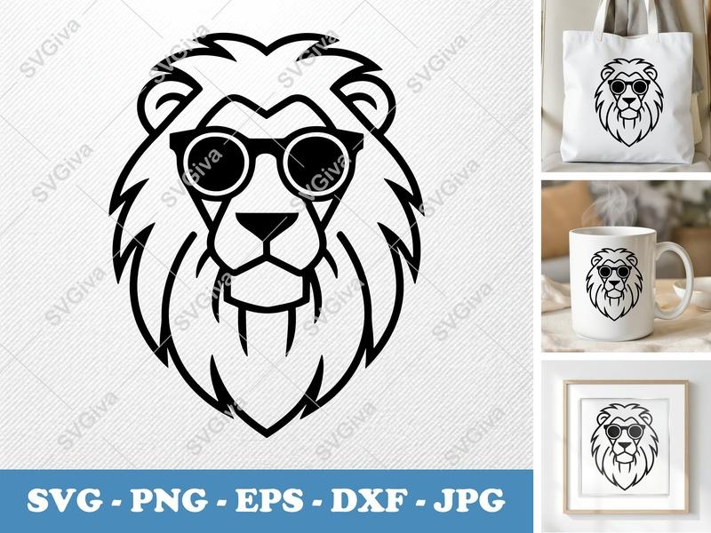 Lion Wearing Sunglasses SVG PNG DXF EPS | Roaring Cool Safari Animal Cut File for Cricut Silhouette
