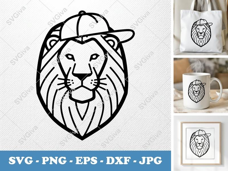Lion with Hat SVG | Modern Lion Head PNG EPS DXF for Cricut & Silhouette | Cool Animal Design Cut File