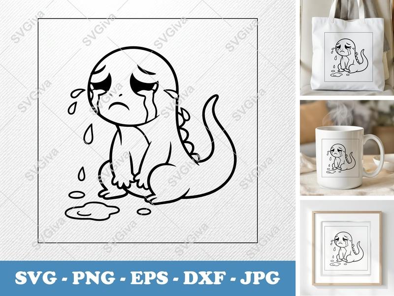 Lizard Crying SVG | Friendly Bean-Shaped Design | PNG DXF EPS | Cricut Silhouette File