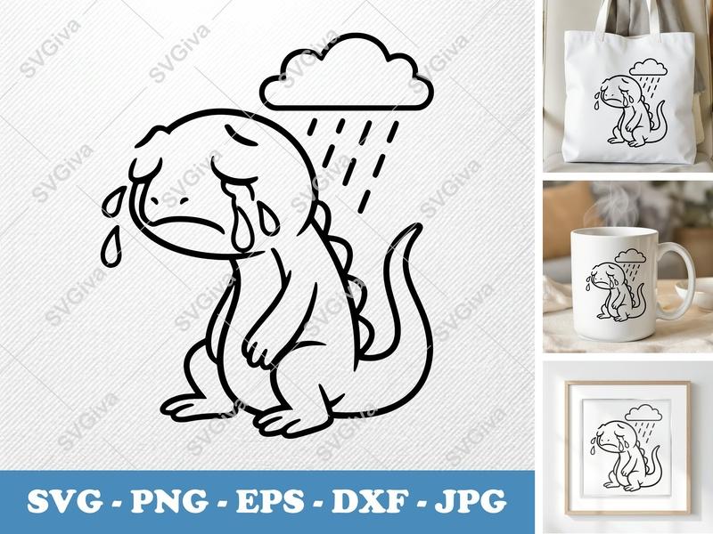 Lizard Crying SVG | Minimalist Character Cut File | PNG DXF EPS for Cricut Silhouette