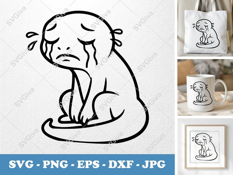 Lizard Crying SVG, Sad Gecko Design, Salamander PNG, EPS, DXF for Cricut & Silhouette, Reptile Clipart