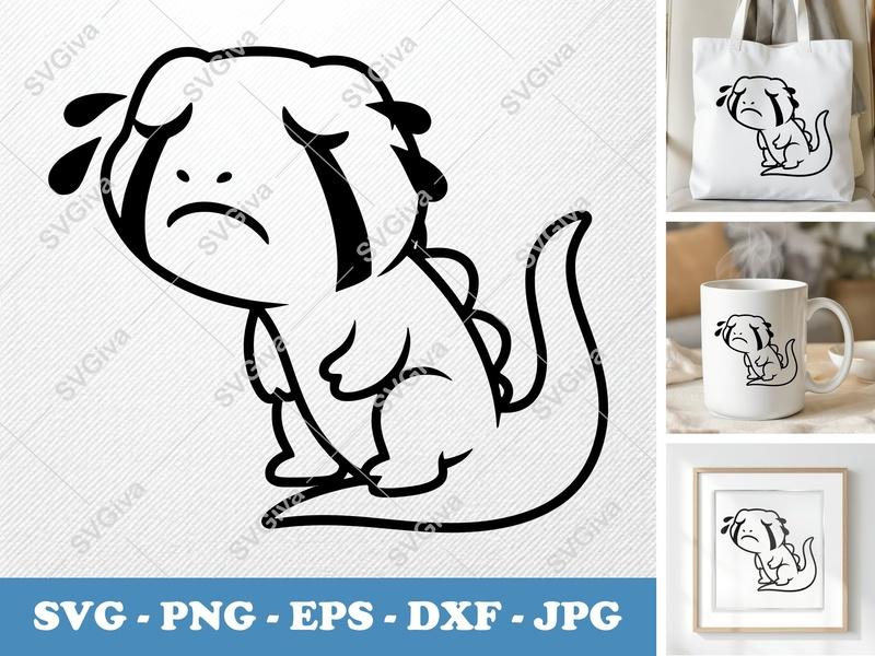 Lizard Crying SVG, Sad Reptile Cut File, Cute Cartoon Tears PNG EPS DXF for Cricut, Silhouette, Digital Download, Animal Art